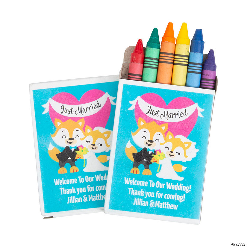 6-Color Personalized Fox Wedding Crayon Boxes - 24 Pc. Image Thumbnail
