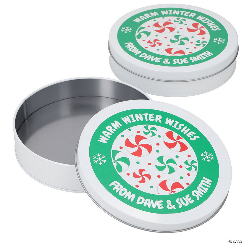 6" diam. Personalized Round Peppermint Cookie Tins - 12 Pc. Image