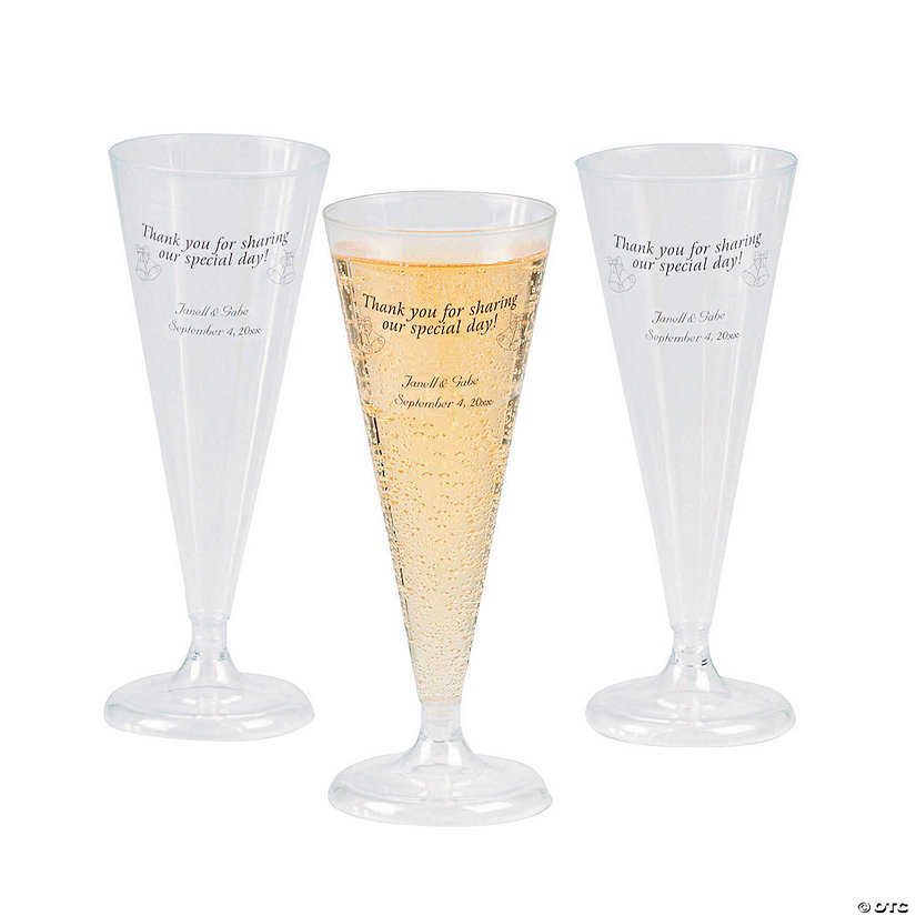 6 oz. Clear Personalized Disposable Plastic Champagne Flutes - 25 Ct. Image Thumbnail