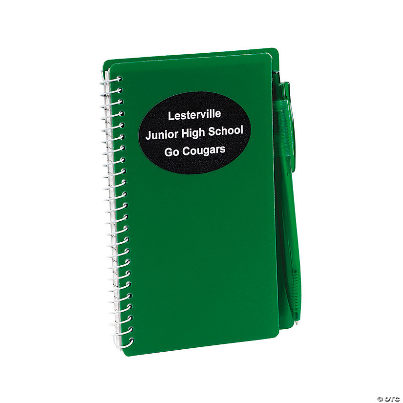 6" Personalized Green Spiral Paper Notebooks with Pens - 12 Pc. Image