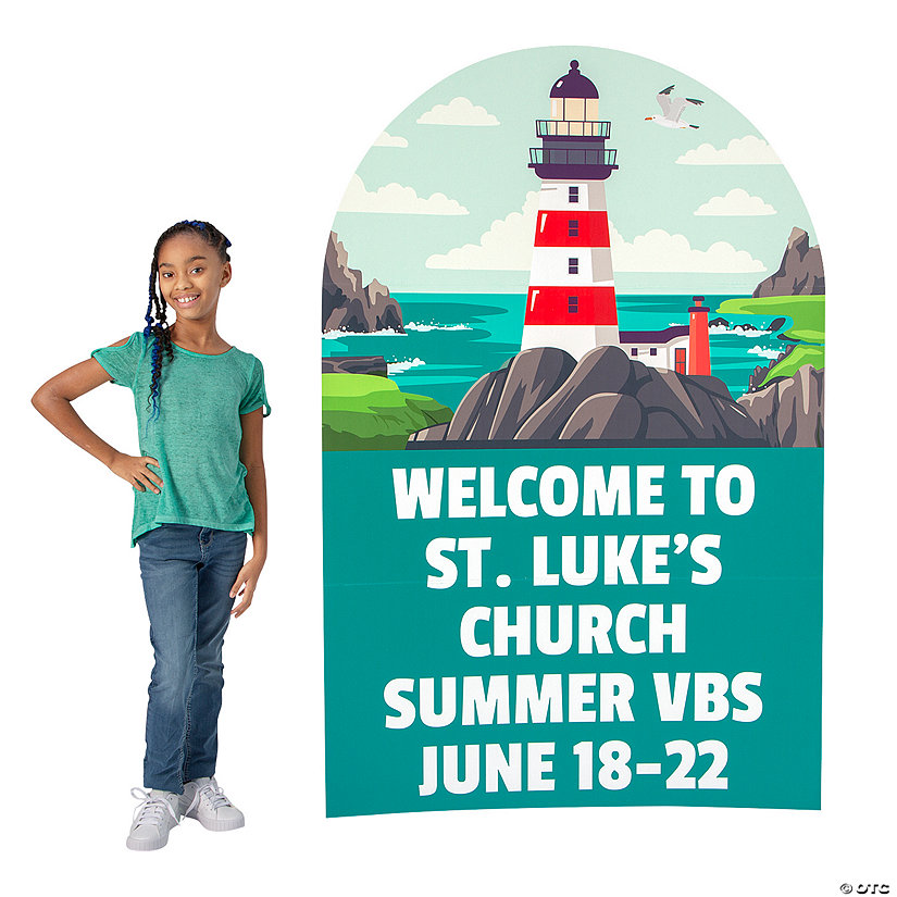 68" Personalized Rocky Beach VBS Lighthouse Cardboard Cutout Stand-Up Image Thumbnail