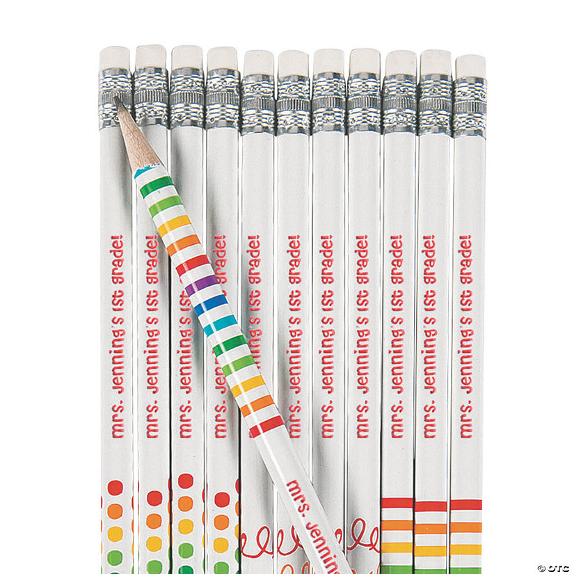 7 1/2" Bulk 72 Pc. Personalized Scribbles, Dots &amp; Stripes Wood Pencils Image