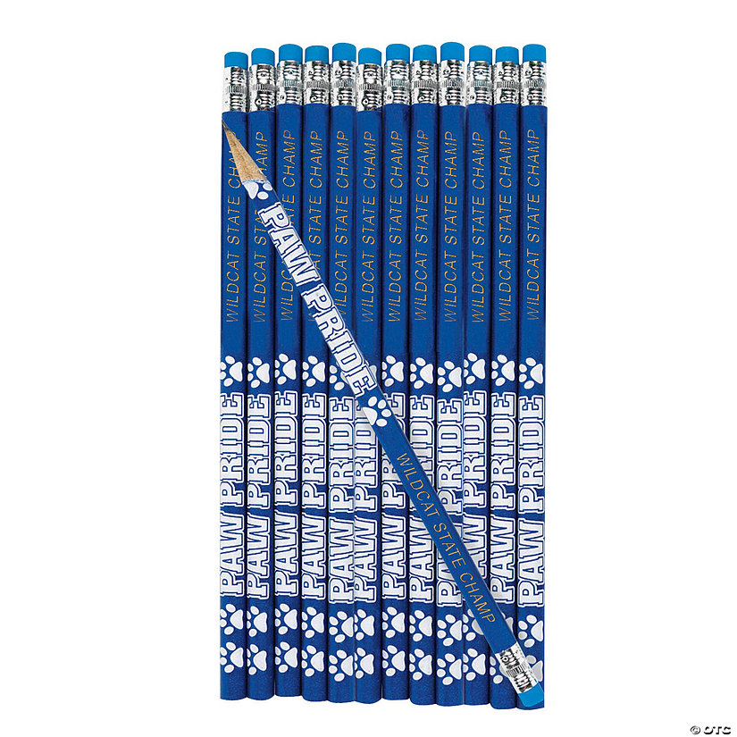 7 1/2" Personalized Blue Paw Pride School Spirit Wood Pencils - 24 Pc. Image