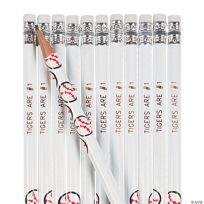 7 1/2" Personalized White Baseball Wood Pencils - 24 Pc. Image Thumbnail