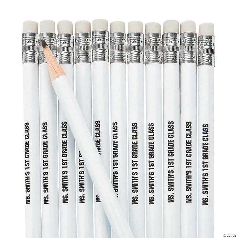 7 1/2" Personalized White Solid Color Wood Pencils - 24 Pc. Image