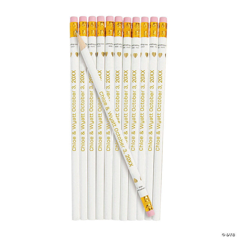 7 1/2" Personalized White Wood Pencils with Gold Foil Hearts - 24 Pc. Image Thumbnail