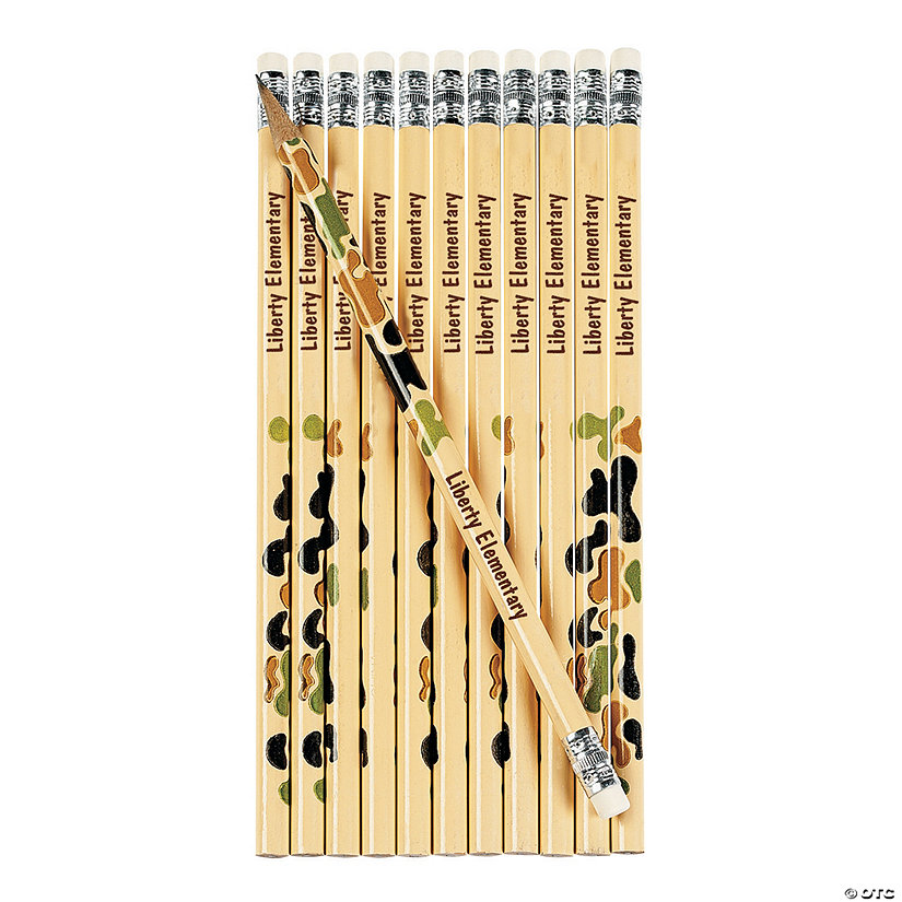 7 1/2" Personalized Yellow Camouflage Wood Pencils - 24 Pc. Image Thumbnail