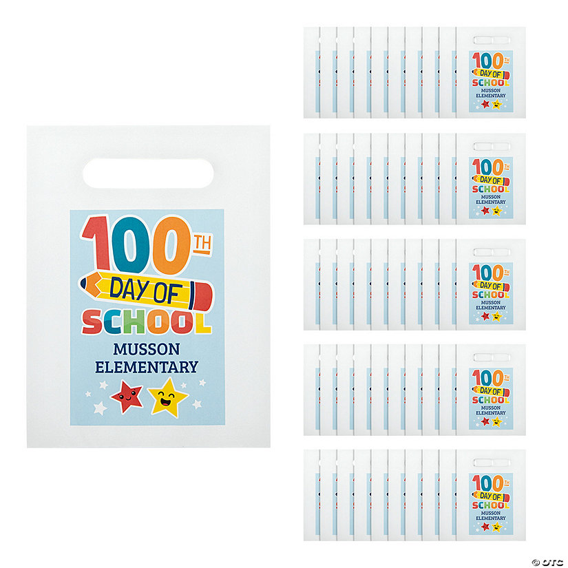 7 1/2" x 10" Bulk 50 Pc. Personalized 100th Day of School Paper Treat Bags Image Thumbnail