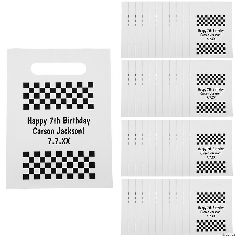 7 1/2" x 10" Bulk 50 Pc. Personalized Checkered Flag Treat Bags Image Thumbnail