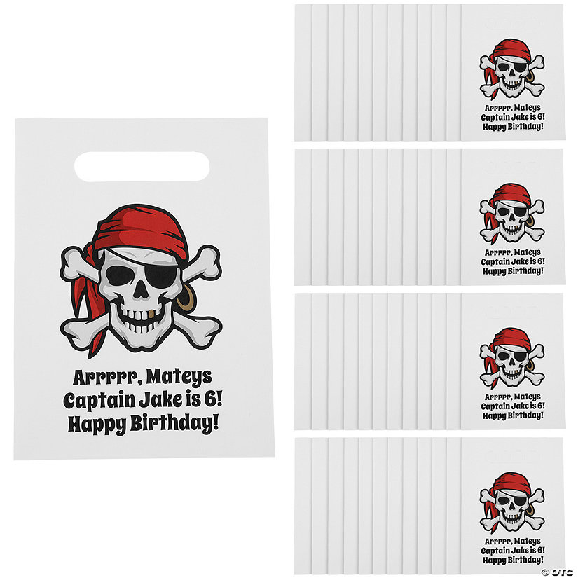 7 1/2" x 10" Bulk 50 Pc. Personalized Pirate Party Bags with Cutout Handles Image Thumbnail