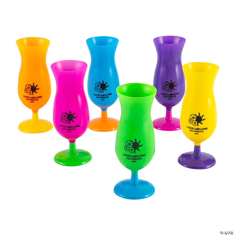 7 3/4&quot; 14 oz. Bulk 48 Ct. Personalized Neon Sun &amp; Flowers Hurricane Glasses Image Thumbnail