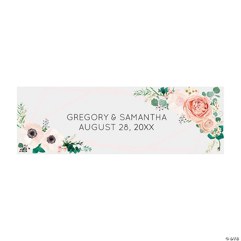 72" x 23" Personalized Blush Floral Wedding Banner - Medium Image