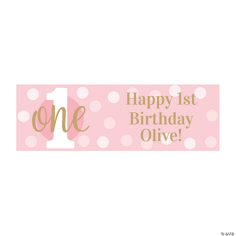 72" x 23" Personalized Pink First Birthday Banner - Medium Image