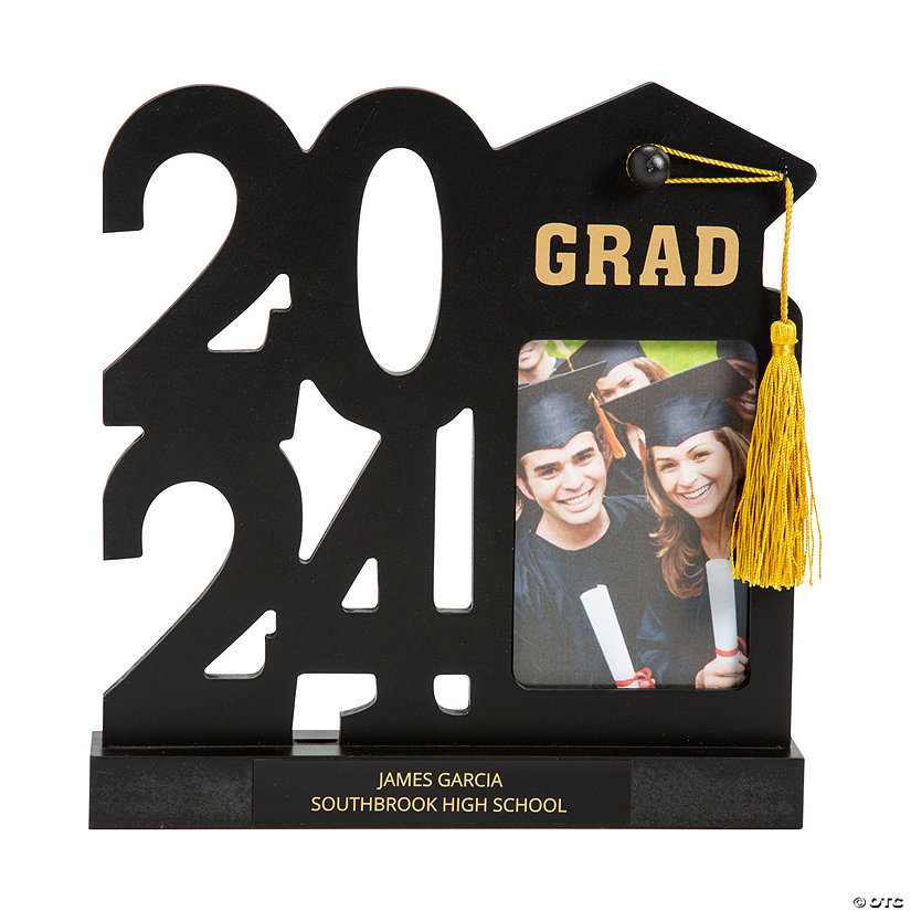 8 1/4" x 5" Personalized Stacked 2024 Graduation Black Resin Picture Frame with Tassel Image Thumbnail