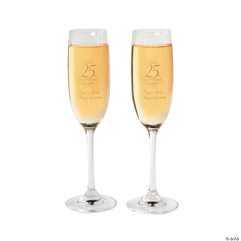 8 oz. Personalized 25th Anniversary Reusable Glass Champagne Flutes - 2 Ct. Image Thumbnail
