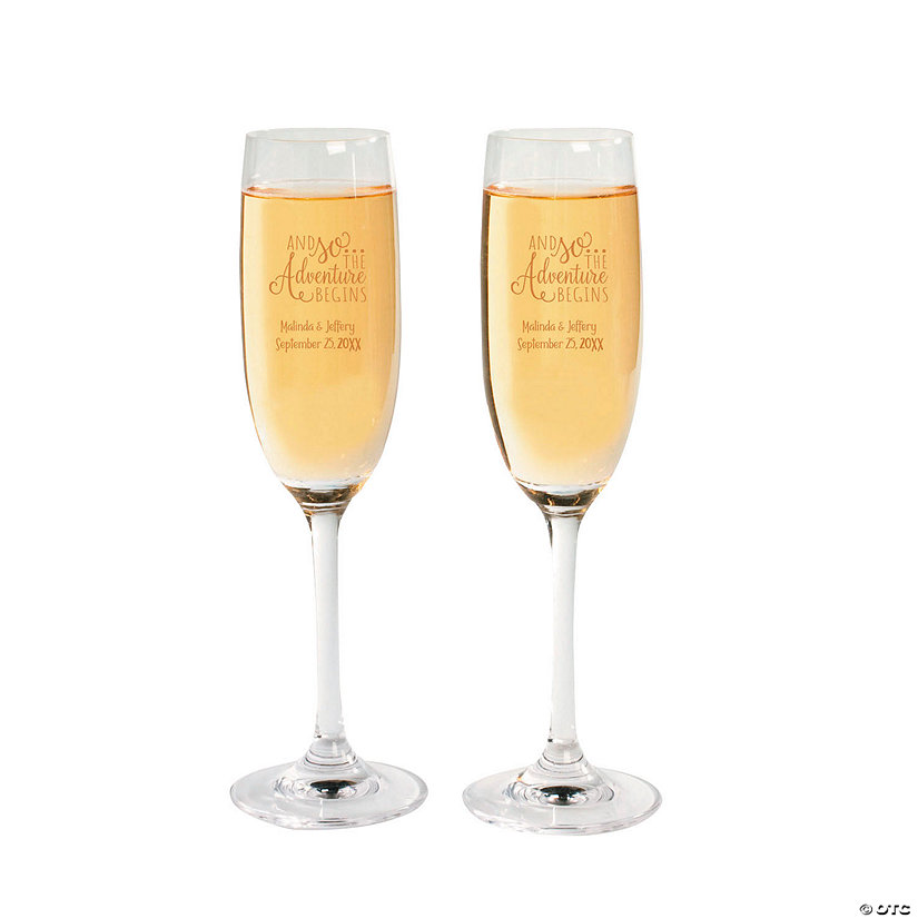 8 oz. Personalized Adventure Wedding Toasting Reusable Glass Champagne Flutes - 2 Ct. Image Thumbnail