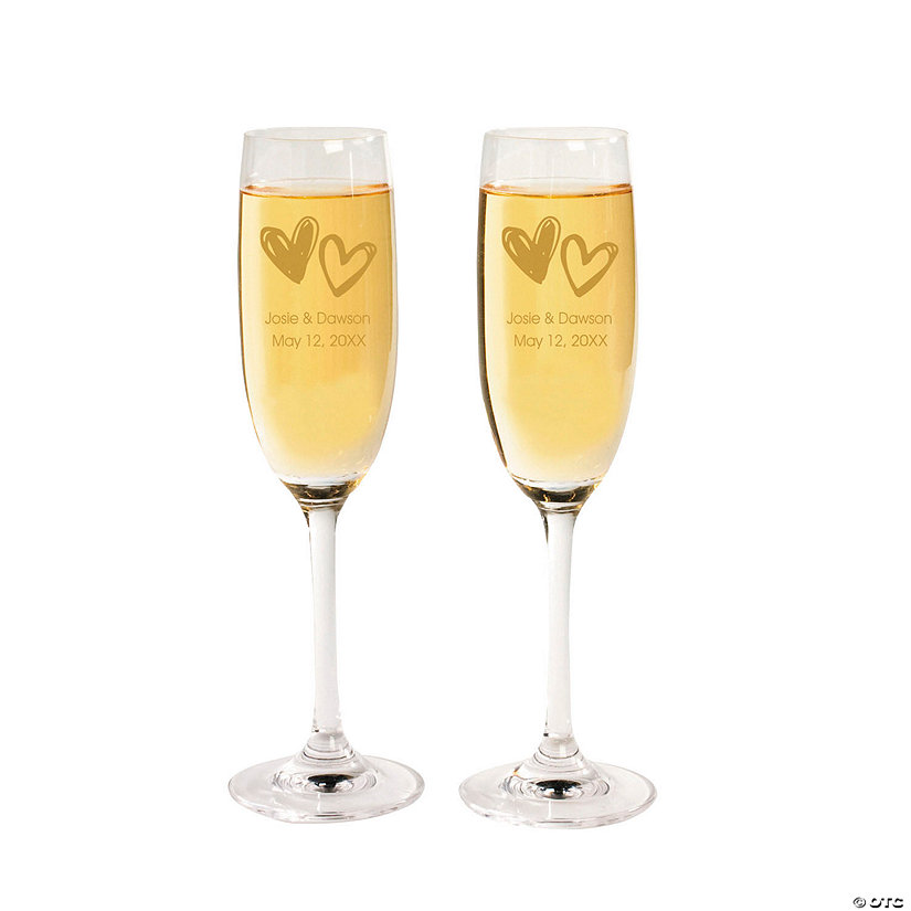 8 oz. Personalized Hearts Wedding Toasting Reusable Glass Champagne Flutes - 2 Ct. Image Thumbnail