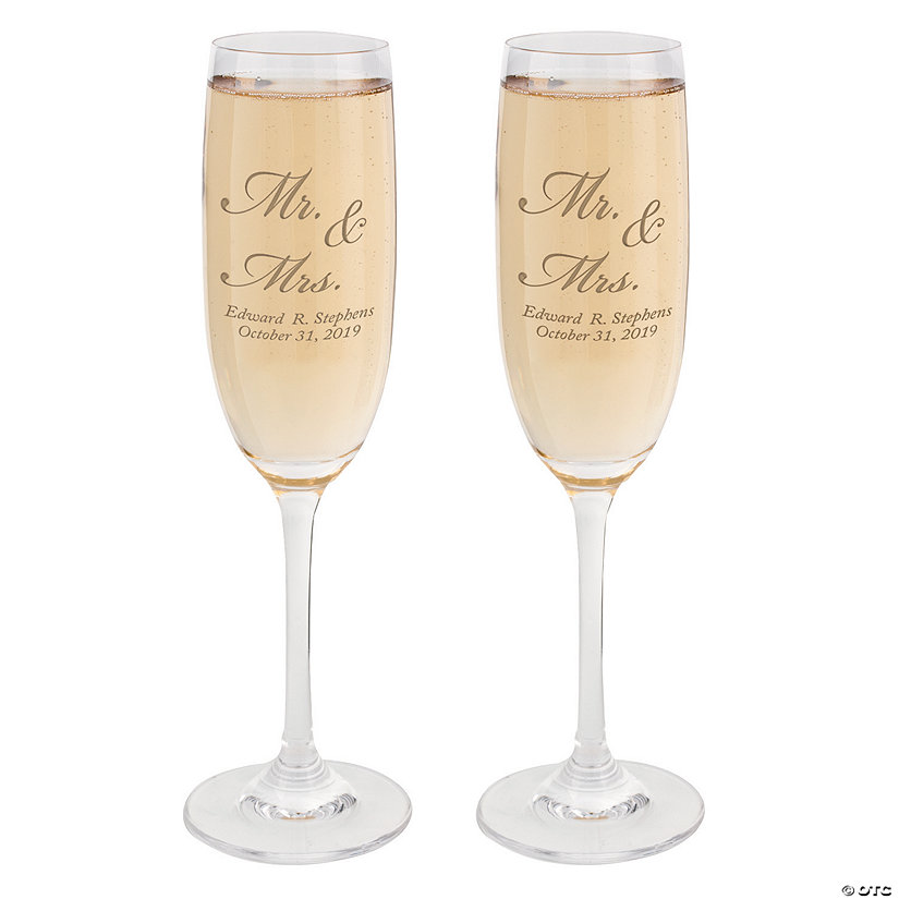 8 oz. Personalized &#8220;Mr. & Mrs.&#8221; Wedding Toasting Reusable Glass Champagne Flutes - 2 Ct. Image Thumbnail