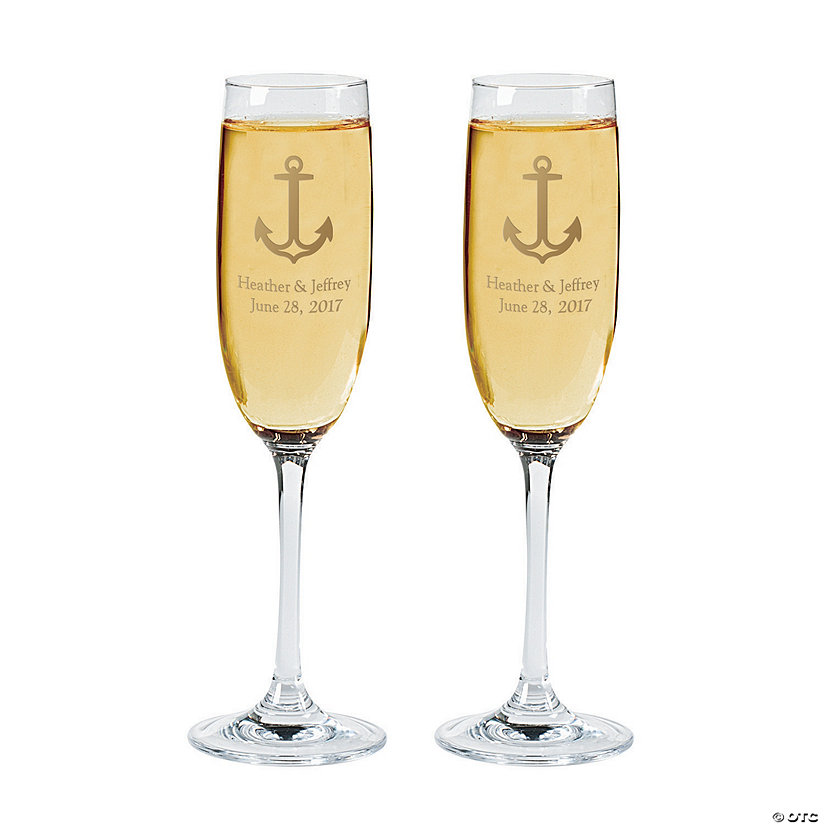 8 oz. Personalized Nautical Wedding Toasting Reusable Glass Champagne Flutes - 2 Ct. Image Thumbnail
