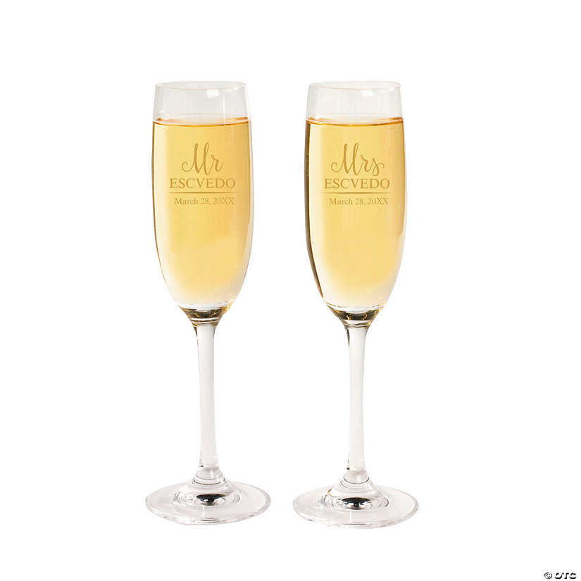 8 oz. Personalized Script Wedding Toasting Reusable Glass Champagne Flutes - 2 Ct. Image Thumbnail