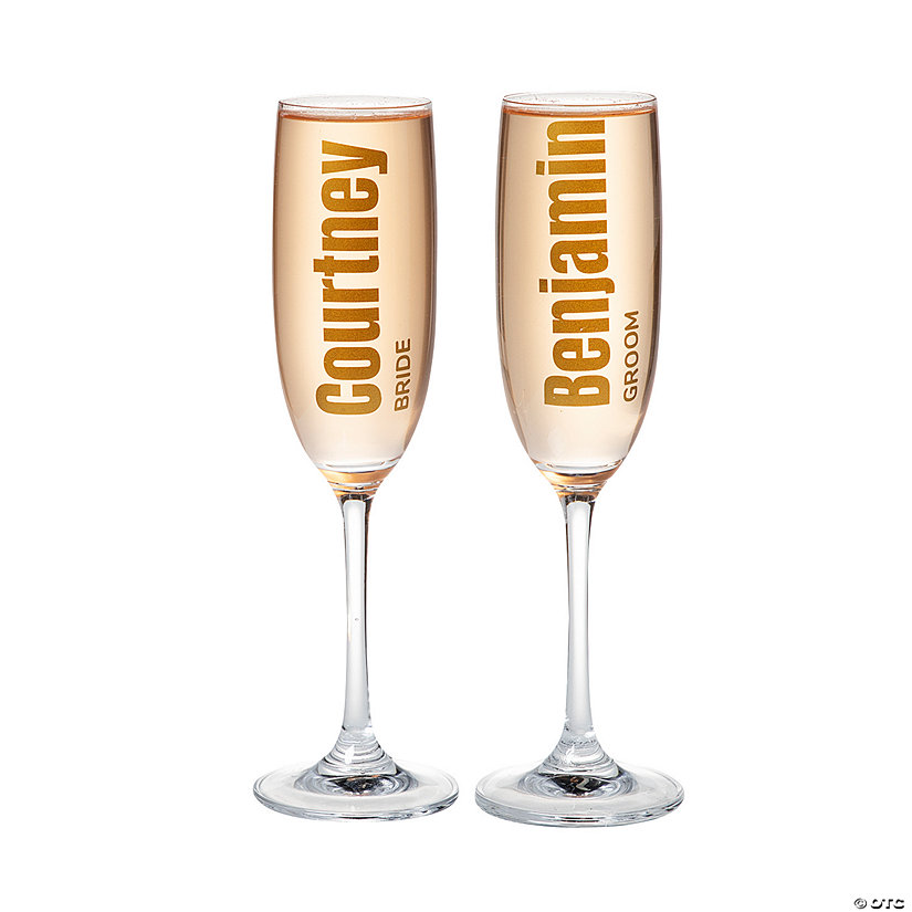 8 oz. Personalized Vertical Text Wedding Toasting Reusable Glass Champagne Flutes - 2 Ct. Image Thumbnail