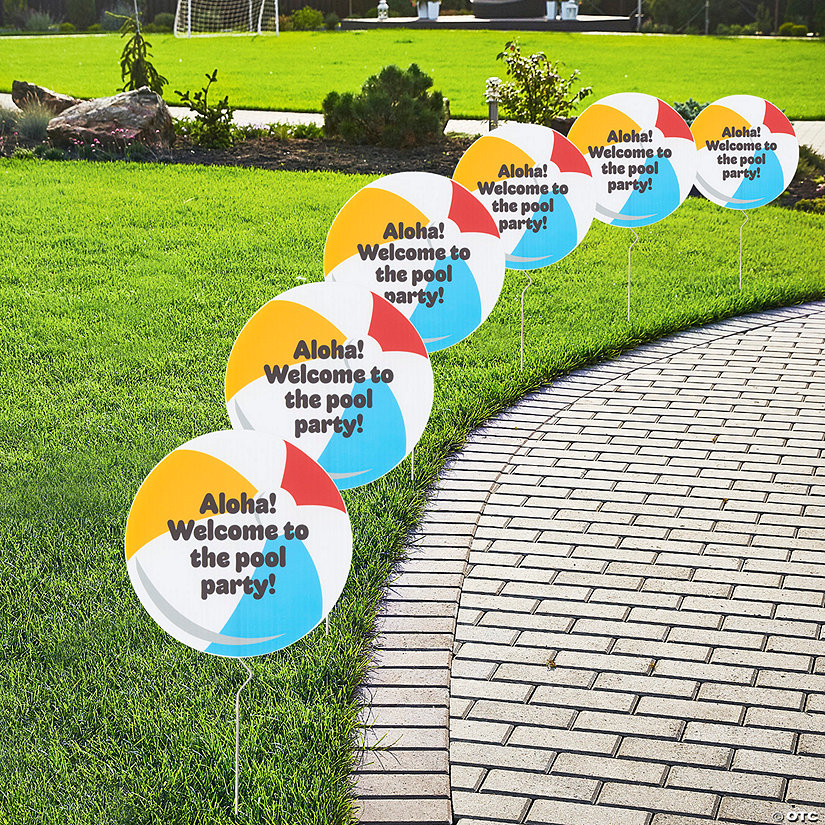 8" Personalized Mini Beach Ball-Shaped Plastic Yard Signs - 6 Pc. Image