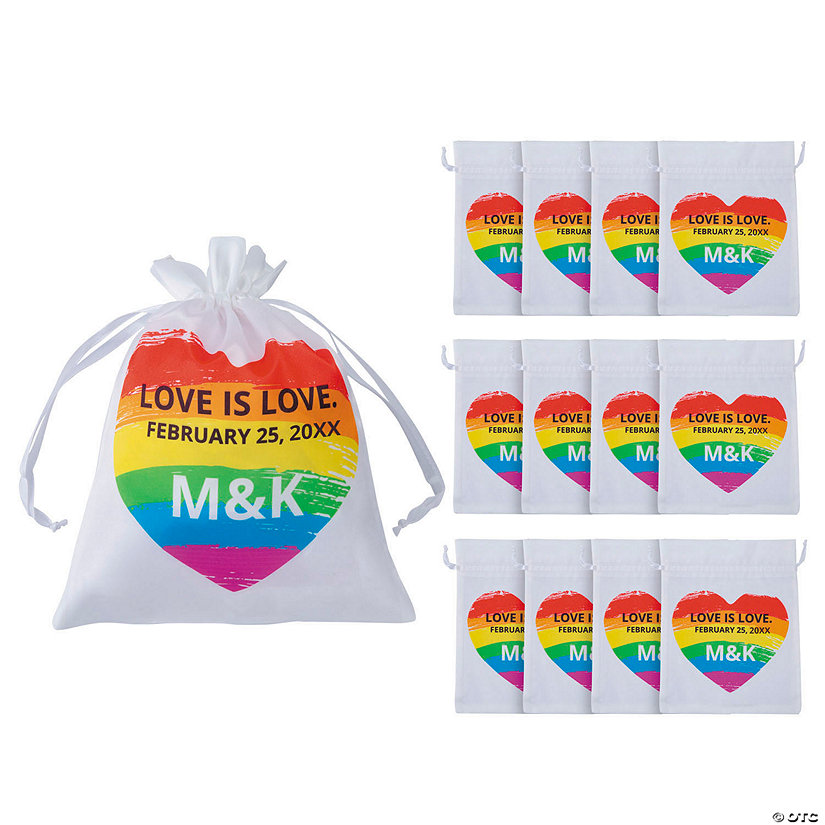 8" x 10" Personalized Medium Pride Rainbow Satin Drawstring Bags - 12 Pc. Image Thumbnail