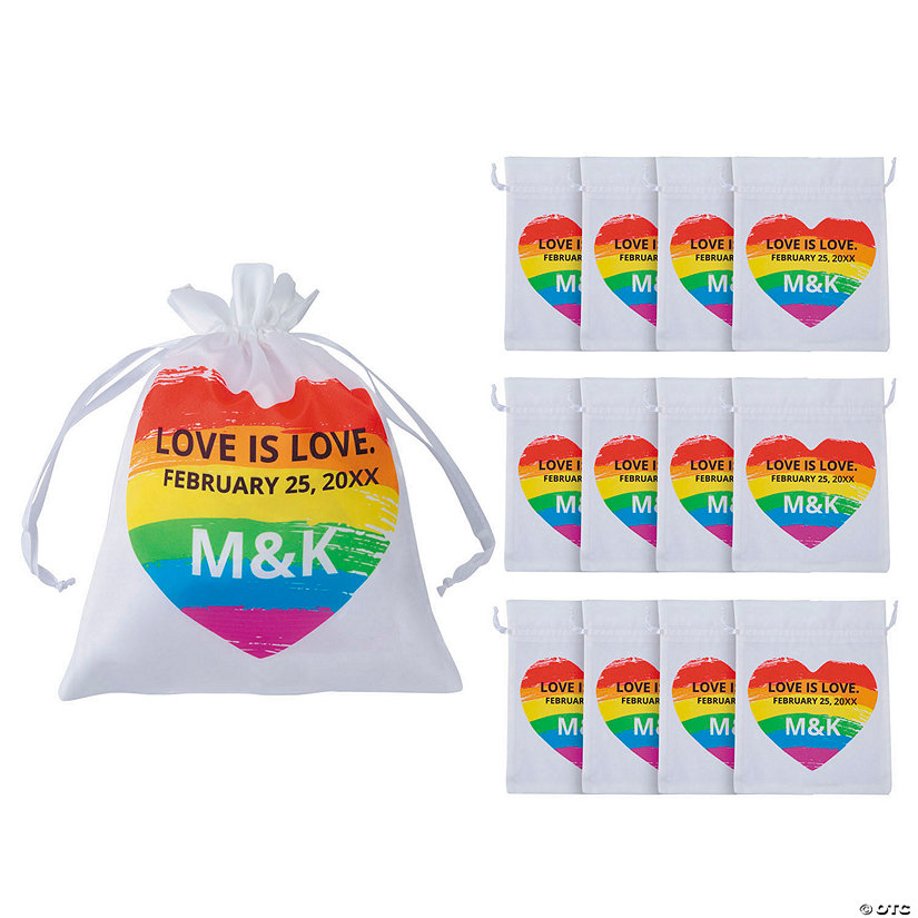 8" x 10" Personalized Medium Pride Rainbow Satin Drawstring Bags - 12 Pc. Image