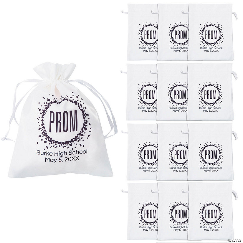 8" x 10" Personalized Medium Prom Satin Drawstring Bags - 12 Pc. Image