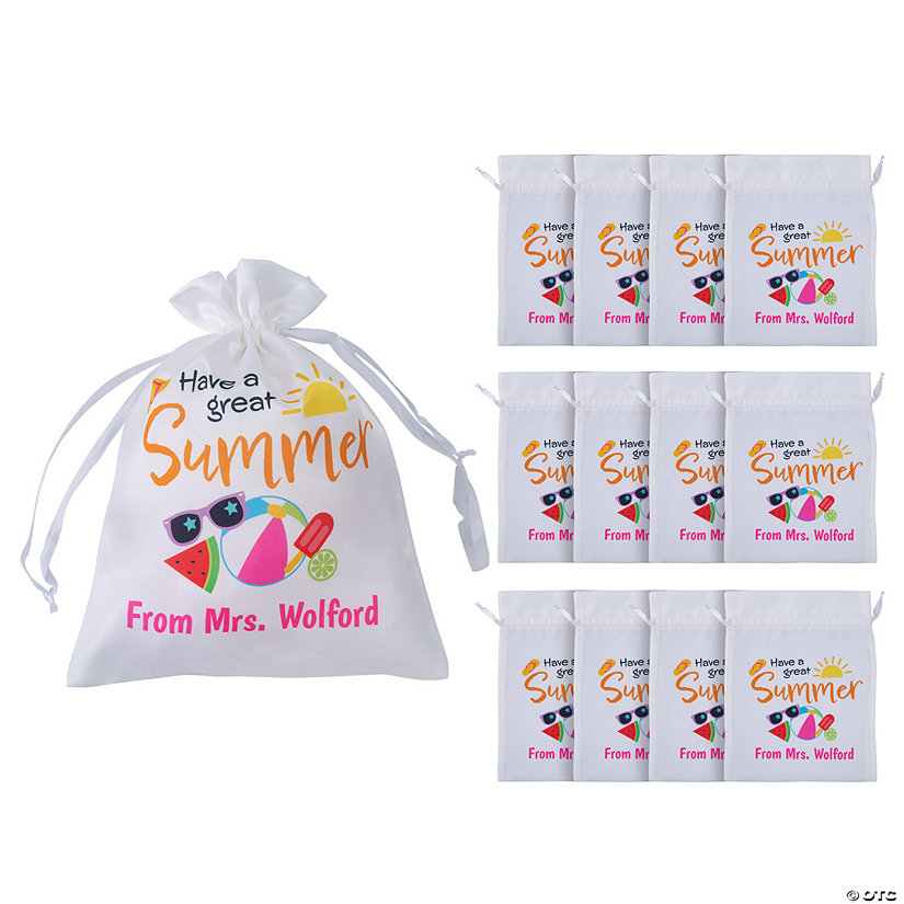 8" x 10" Personalized Medium Summer Satin Drawstring Bags - 12 Pc. Image