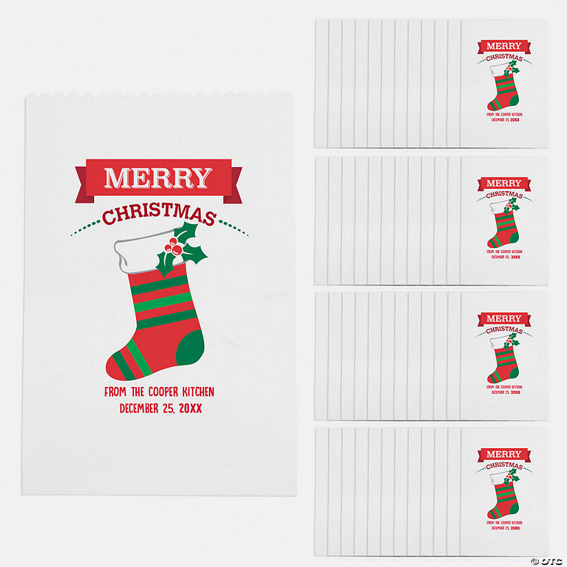 8" x 6" Bulk 50 Pc. Personalized Christmas Paper Treat Bags Image Thumbnail