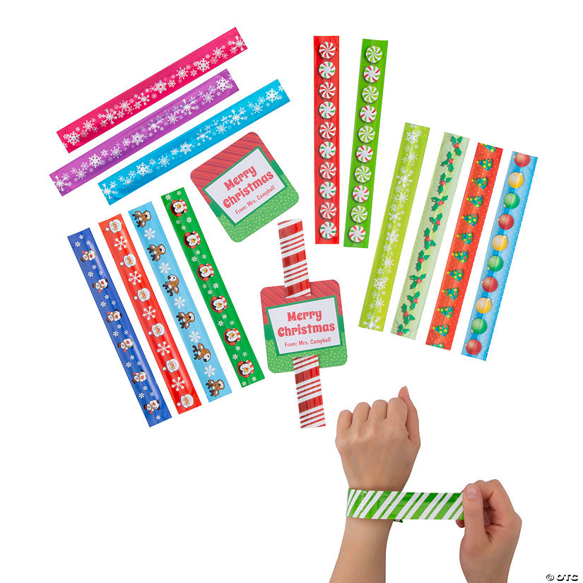 9 1/2" Bulk Personalized Christmas Slap Bracelets with Card for 50
