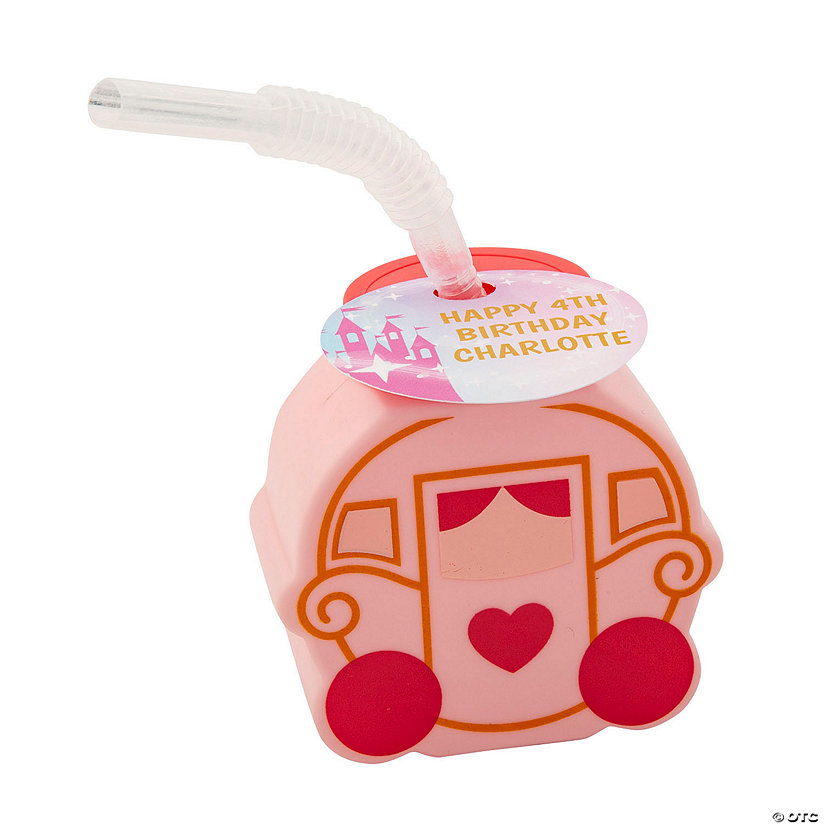 9 oz. Personalized Princess Carriage Reusable Plastic Cups with Lids & Straws - 12 Ct. Image Thumbnail