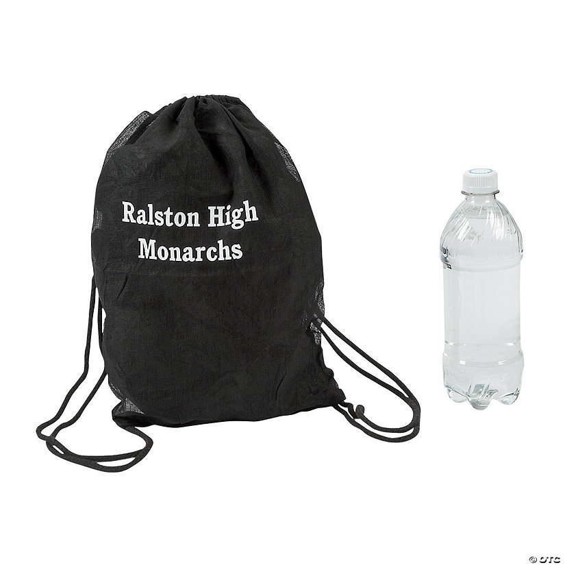 9" x 14" Personalized Black Drawstring Bags- 12 Pc. Image