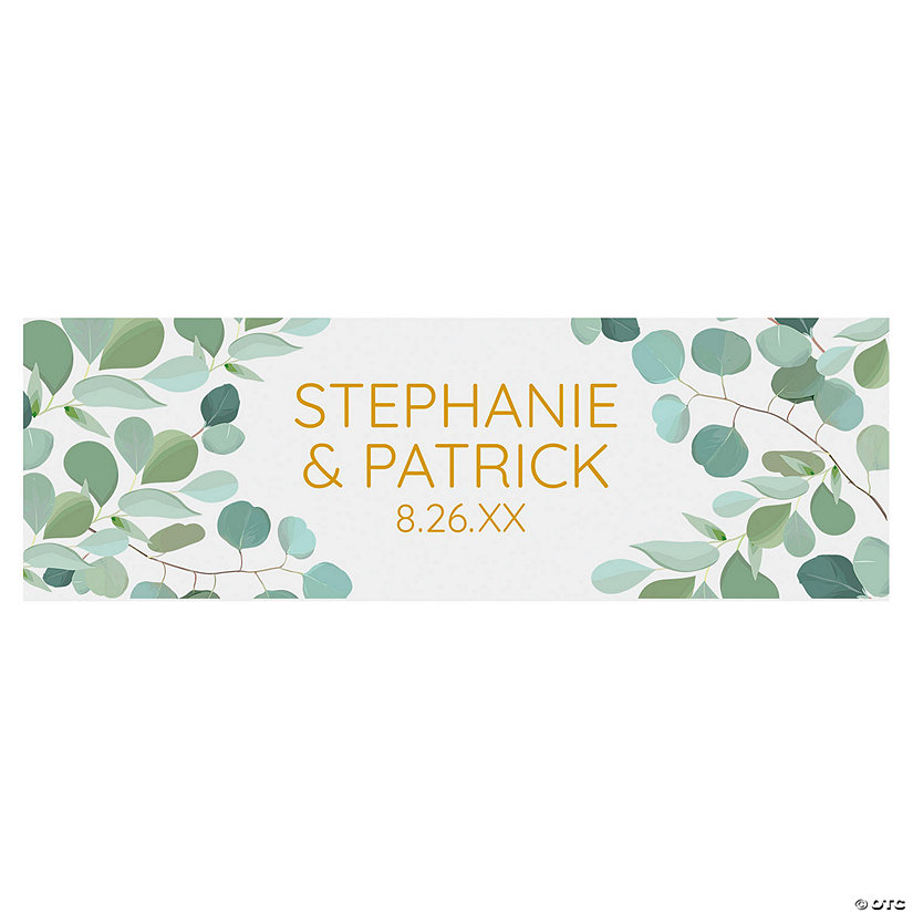 90" x 29" Personalized Eucalyptus Wedding Banner - Large Image