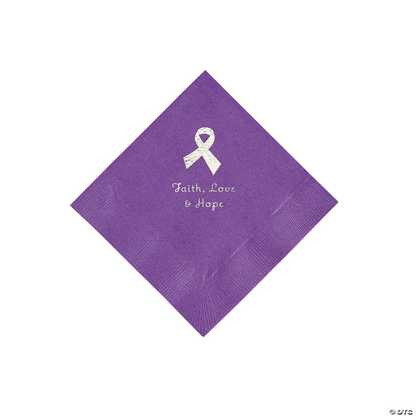 Amethyst Awareness Ribbon Personalized Napkins with Silver Foil - 50 Pc. Beverage Image Thumbnail