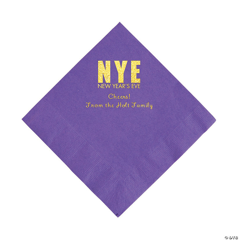 Amethyst New Year&#8217;s Eve Personalized Napkins with Gold Foil - Luncheon Image Thumbnail