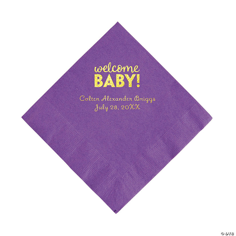 Amethyst Welcome Baby Personalized Napkins with Gold Foil - 50 Pc. Luncheon Image