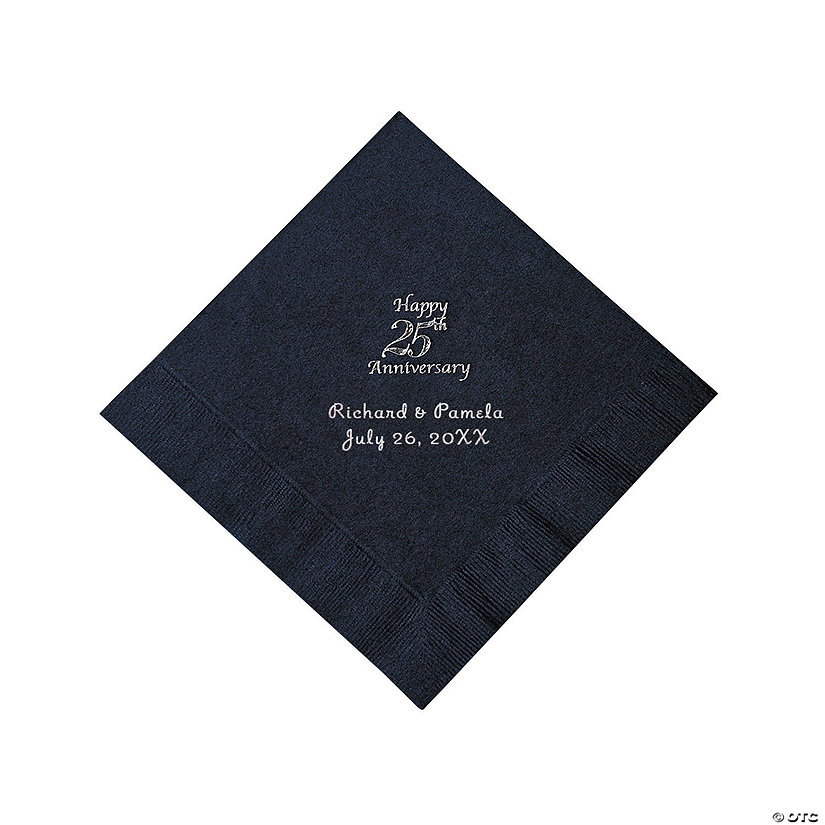 Black 25th Anniversary Personalized Napkins with Silver Foil - 50 Pc. Luncheon Image Thumbnail