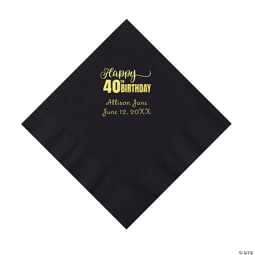 Black 40th Birthday Personalized Napkins with Gold Foil - 50 Pc. Luncheon Image Thumbnail