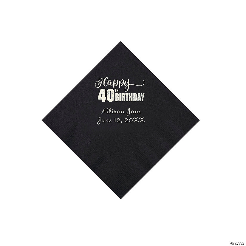 Black 40th Birthday Personalized Napkins with Silver Foil - 50 Pc. Beverage Image Thumbnail