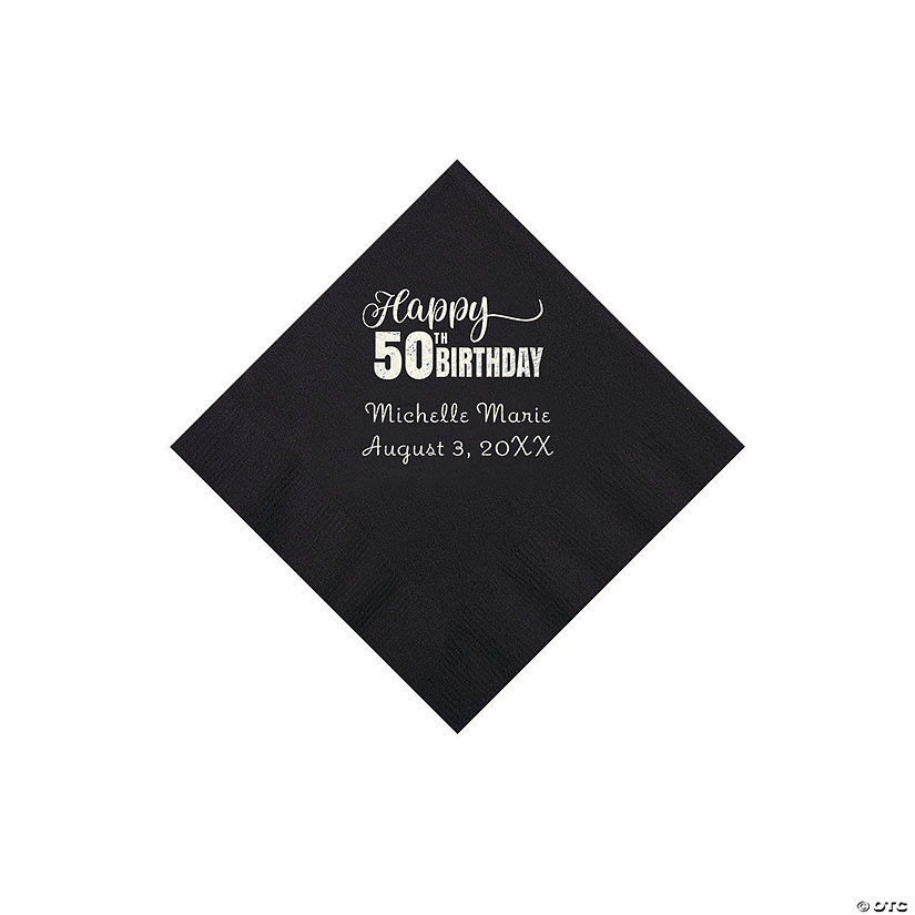 Black 50th Birthday Personalized Napkins with Silver Foil - 50 Pc. Beverage Image