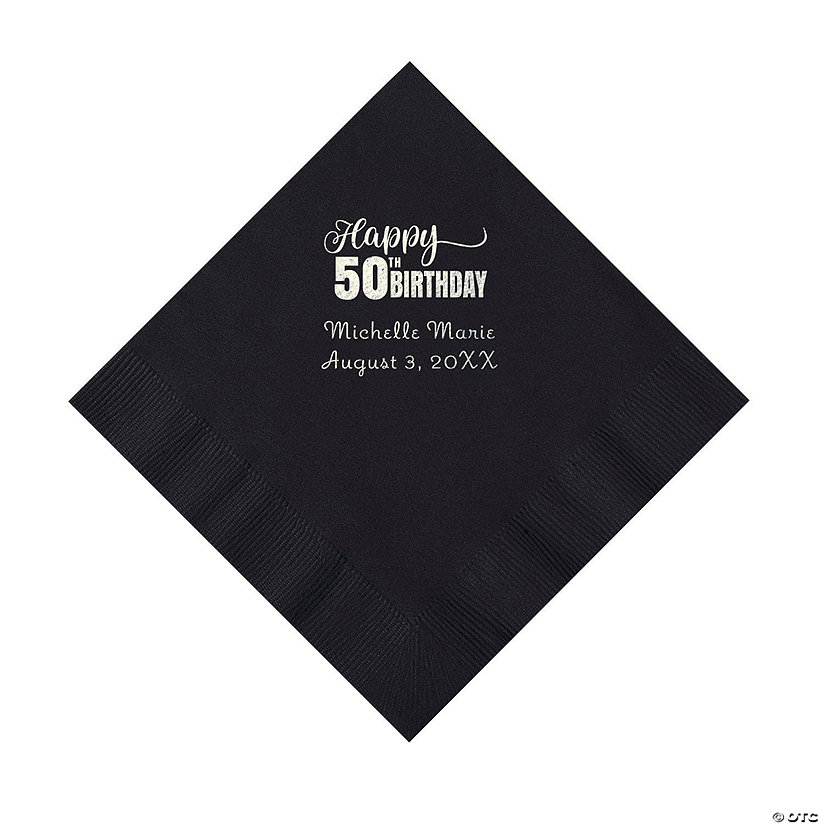 Black 50th Birthday Personalized Napkins with Silver Foil - 50 Pc. Luncheon Image Thumbnail