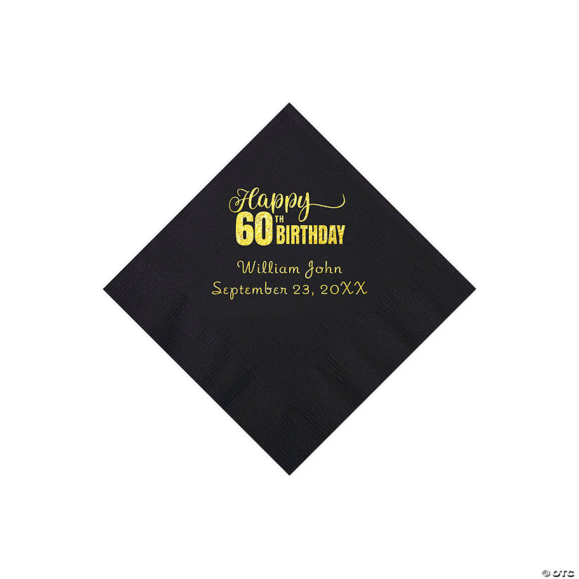 Black 60th Birthday Personalized Napkins with Gold Foil - 50 Pc. Beverage Image Thumbnail