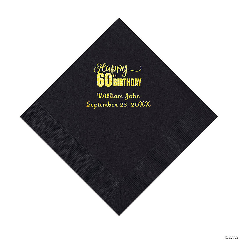 Black 60th Birthday Personalized Napkins with Gold Foil - 50 Pc. Luncheon Image Thumbnail