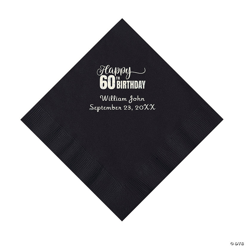 Black 60th Birthday Personalized Napkins with Silver Foil - 50 Pc. Luncheon Image Thumbnail