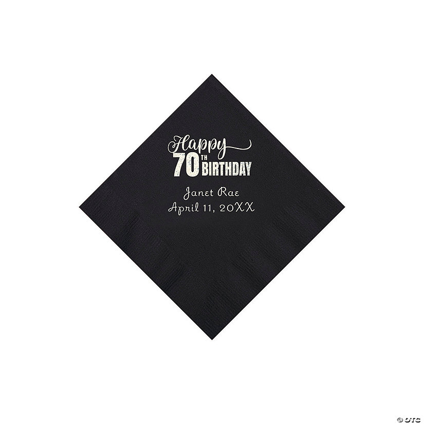 Black 70th Birthday Personalized Napkins with Silver Foil - 50 Pc. Beverage Image Thumbnail