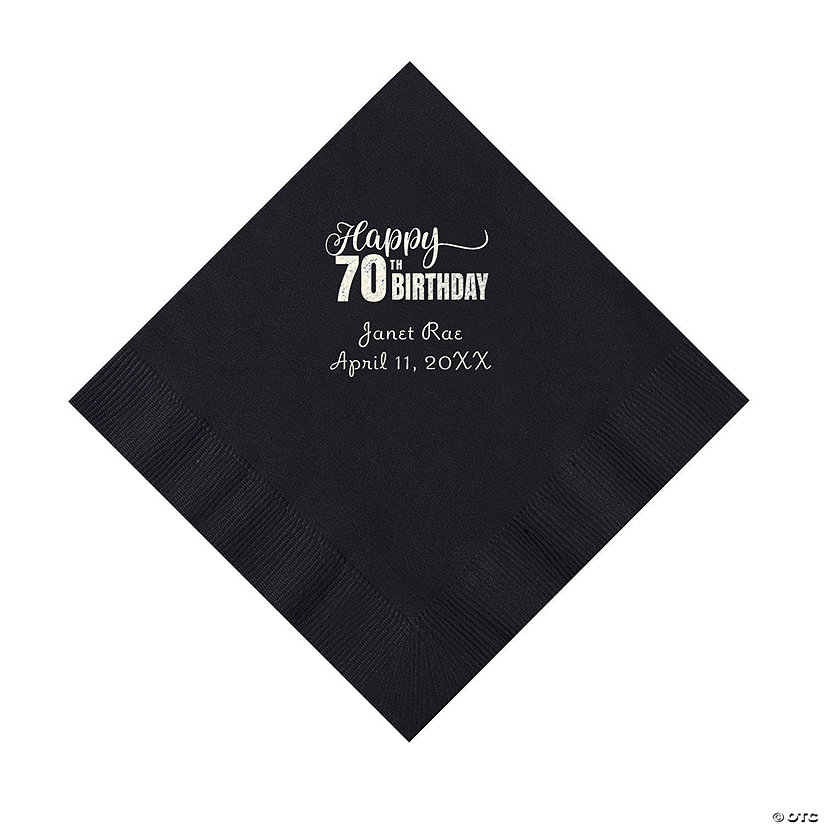 Black 70th Birthday Personalized Napkins with Silver Foil - 50 Pc. Luncheon Image Thumbnail