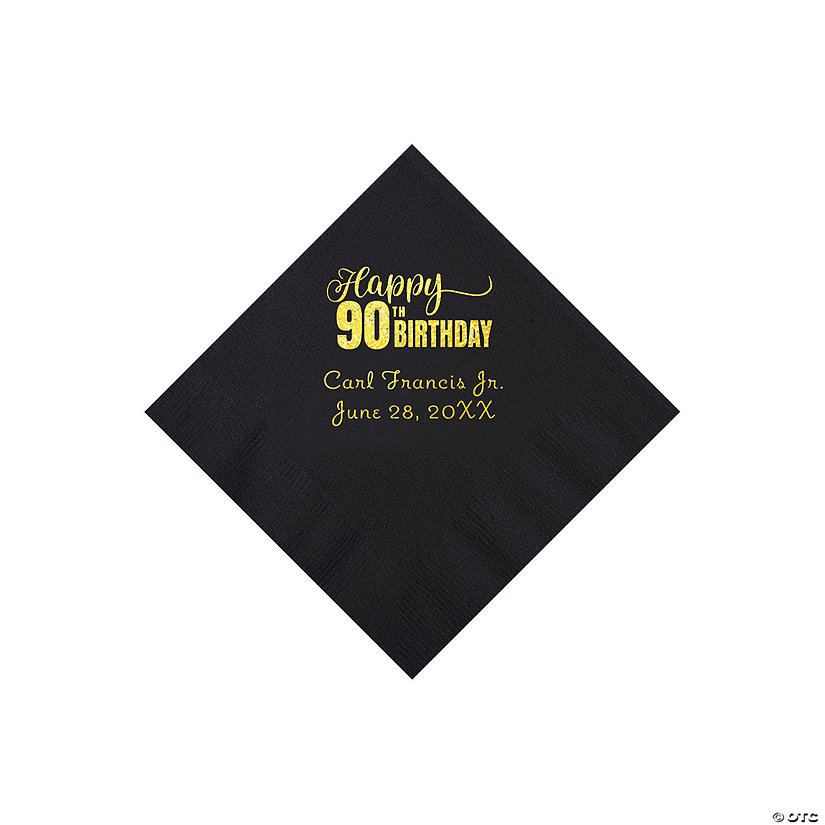 Black 90th Birthday Personalized Napkins with Gold Foil - 50 Pc. Beverage Image Thumbnail