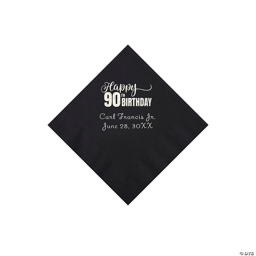 Black 90th Birthday Personalized Napkins with Silver Foil - 50 Pc. Beverage Image Thumbnail